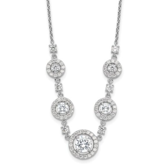 Sterling Silver Cubic Zirconia Halo Circles Necklace